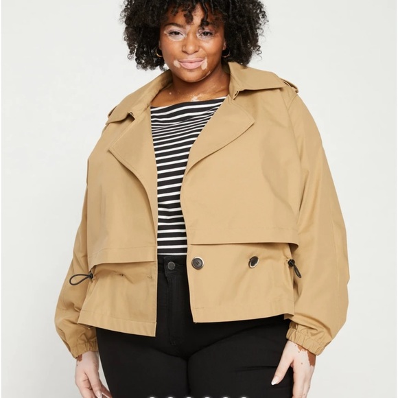 UNIVERSAL STANDARD Leonard Cropped Trench Coat Size XS Tan NWT IN STORE NOW - Picture 2 of 5